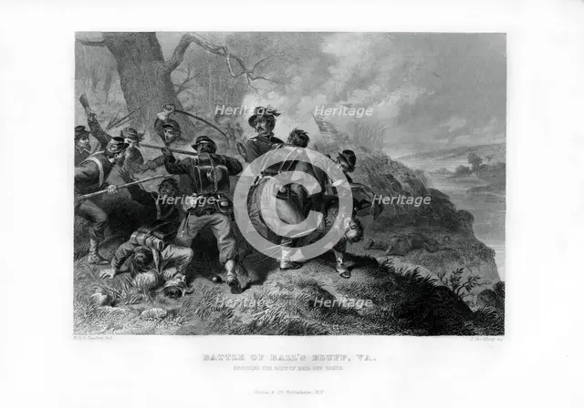 Rescue of the body of Colonel Edward Baker, Battle of Ball's Bluff, Virginia, 1862-1867.Artist: J Godfrey