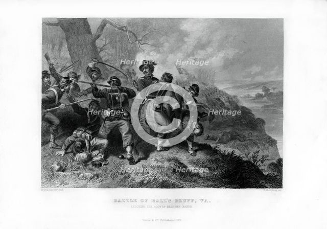 Rescue of the body of Colonel Edward Baker, Battle of Ball's Bluff, Virginia, 1862-1867.Artist: J Godfrey