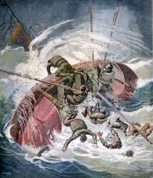 Rescue from a shipwreck in a storm off Les Sables-d'Olonne, France, 1891. Creator: Henri Meyer