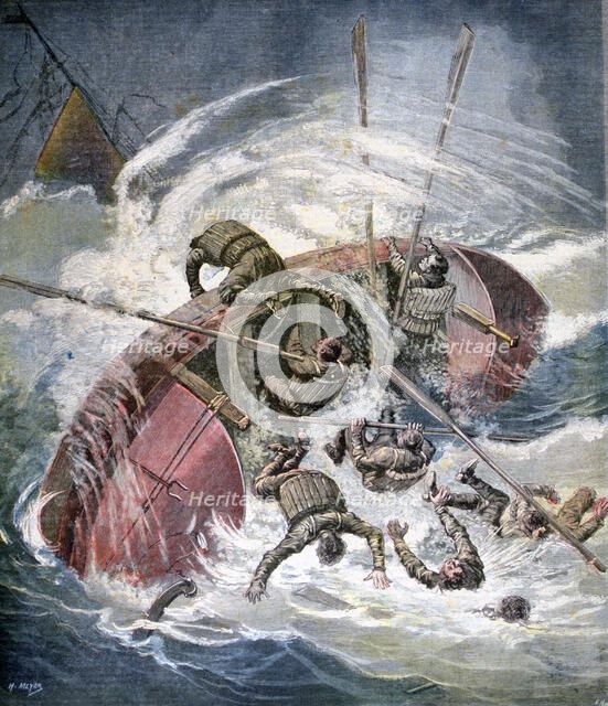 Rescue from a shipwreck in a storm off Les Sables-d'Olonne, France, 1891. Creator: Henri Meyer.