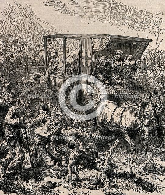 Rescuing the wounded Russian Soldiers from the Battlefield, ca 1878. Artist: Anonymous  