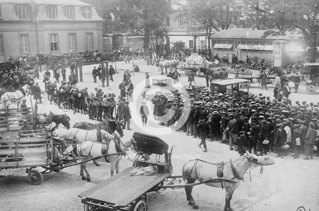 Reservists and wagons under requisition, Latour Maubourg, between c1914 and c1915. Creator: Bain News Service.