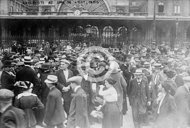 Reservists at Gare de l'Est, Paris, 1914. Creator: Bain News Service.