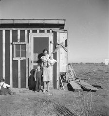 Resettled at Bosque Farms project - family of four from Taos Junction, 1935. Creator: Dorothea Lange