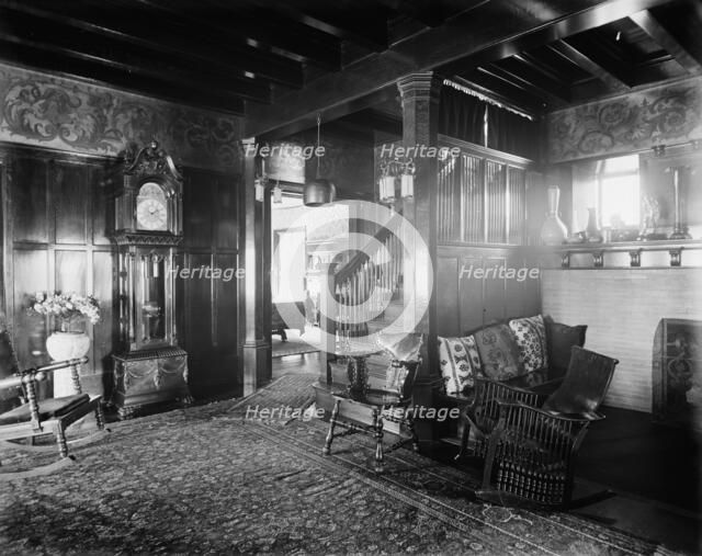 Residence of Dr. J.H. Lancashire, the hall and grandfather clock, Alma, Mich., between 1900 and 1910 Creator: Unknown.