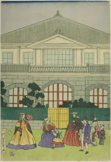 Residence of French Merchant at Port of Yokohama (Yokohama ko Furansu shokan no zu), 1866. Creator: Yoshikazu