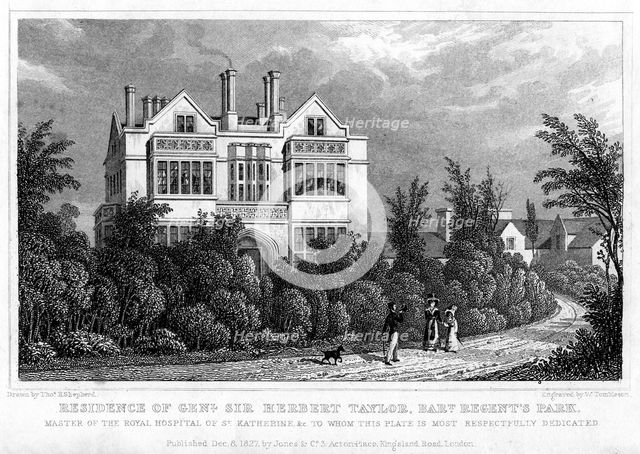 Residence of General Sir Herbert Taylor, Baronet, Regent's Park, London, 1827.Artist: William Tombleson