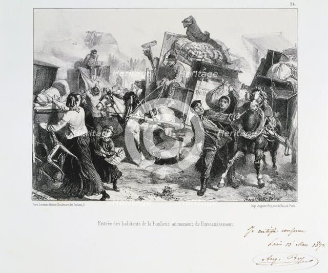 Residents of the suburbs arriving in Paris before the Prussians besiege the city, 1870 (1872). Artist: Auguste Bry