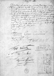 Resolution of the commanders of the British fleet opposing the Armada, 1588. Creator: Unknown