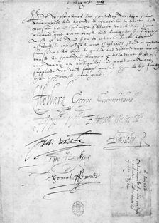 Resolution of the commanders of the British fleet opposing the Armada, 1588. Creator: Unknown