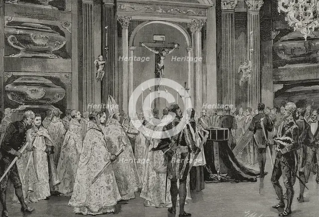 Response for Queen Maria Christina, (1806-1878) as her body is laid to rest in the Royal..., 1878.  Creator: Tomás Carlos Capuz.