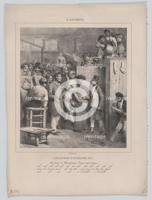 Responsibilities of an Atelier: Number 1: The Arrival and Reception of a Newcomer, 1832., Creator: Hippolyte Bellangé.