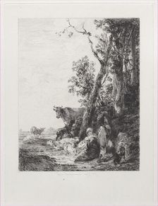 Rest, a Landscape with Figures and Cattle, after Nicolaes Berchem, 1871. Creator: Jules-Ferdinand Jacquemart