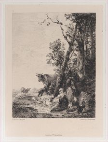 Rest, a Landscape with Figures and Cattle, after Nicolaes Berchem, 1871. Creator: Jules-Ferdinand Jacquemart