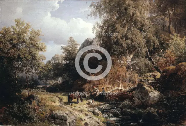Rest at the Brook, 1860. Creator: Hans Gude.