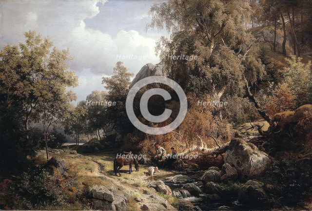 Rest at the Brook, 1860. Creator: Hans Gude.