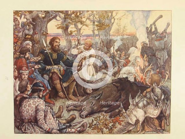 Rest of Grand Prince Vladimir II Monomakh on the Hunt. (The Imperial Hunt in Russia by N. Kutepov),  Artist: Vasnetsov, Viktor Mikhaylovich (1848-1926)