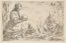 Rest on the flight into Egypt, Mary holding and looking at the infant Christ while St...., ca. 1637. Creator: Simone Cantarini