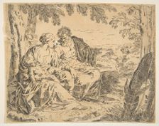 Rest on the flight into Egypt, Mary holding the infant Christ while St. ..., ca. 1637-1639 or after. Creator: Simone Cantarini