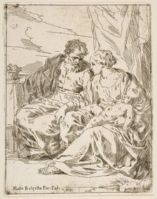 Rest on the flight into Egypt, Mary holding the infant Christ while St. ..., ca. 1637-1639 or after. Creator: Unknown