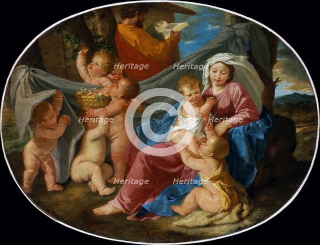 Rest on the Flight into Egypt with the Infant Saint John the Baptist and Angels, ca 1627. Creator: Poussin, Nicolas (1594-1665).