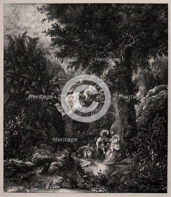 Rest on the Flight into Egypt with a Saddled Donkey, 1871. Creator: Rodolphe Bresdin (French, 1822-1885).