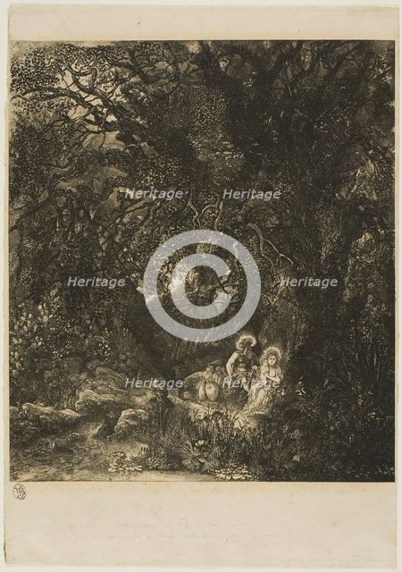 Rest on the flight into Egypt with Saddled Donkey, 1871. Creator: Rodolphe Bresdin.