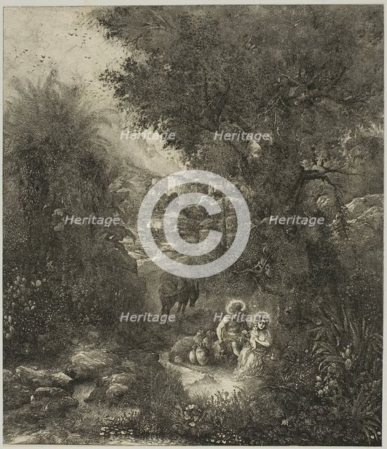 Rest on the Flight into Egypt with Saddled Donkey, 1871. Creator: Rodolphe Bresdin.