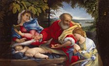 Rest on the Flight into Egypt with St Justine, 1529. Creator: Lorenzo Lotto