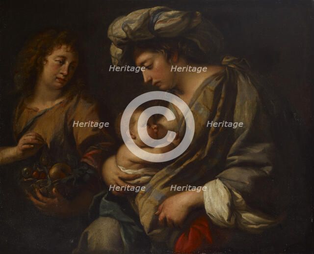 Rest on the Flight into Egypt, Virgin Mary nursing the infant Jesus, 1600-1666.  Creator: Guercino.