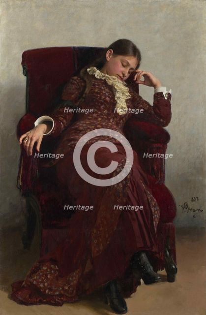 Rest. Portrait of Vera Repina, the Artist's Wife, 1882. Creator: Repin, Ilya Yefimovich (1844-1930).