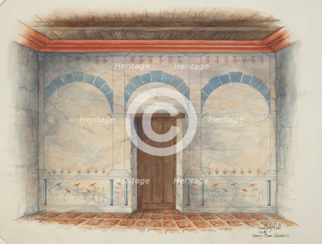 Restoration Drawing, 1937. Creators: Geoffrey Holt, Harry Mann Waddell.