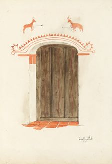 Restoration Drawing: Wall Decoration Over Doorway, Facade of Mission-House, c. 1937. Creator: Geoffrey Holt