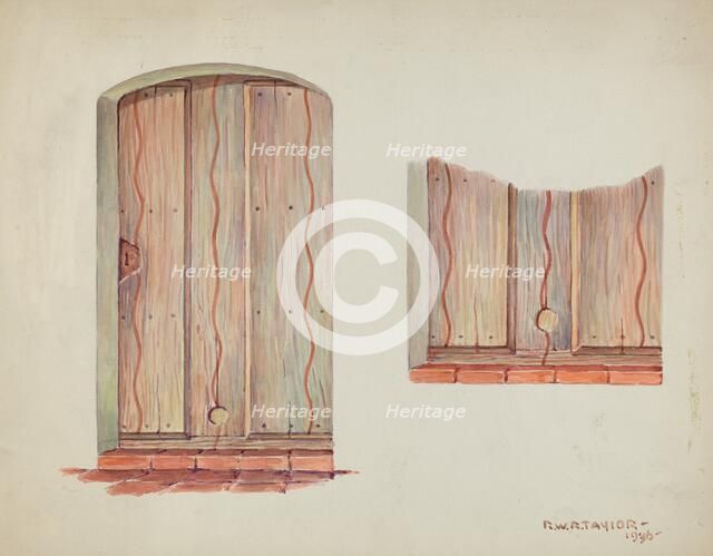Restoration Drawing: Wall Decoration over Doorway, Facade of Mission House, 1936. Creator: Robert W.R. Taylor.