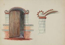 Restoration Drawing: Wall Decoration Over Doorway, Facade of Mission House, c. 1937. Creator: Robert W.R. Taylor