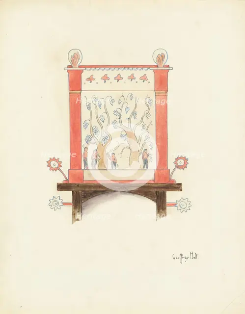 Restoration Drawing: Wall Decoration Over Doorway in Mission House, 1937. Creator: Geoffrey Holt.