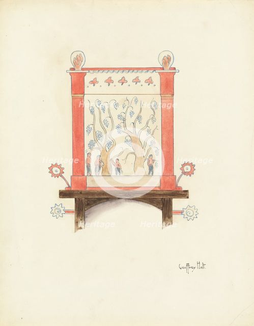 Restoration Drawing: Wall Decoration Over Doorway in Mission House, 1937. Creator: Geoffrey Holt.