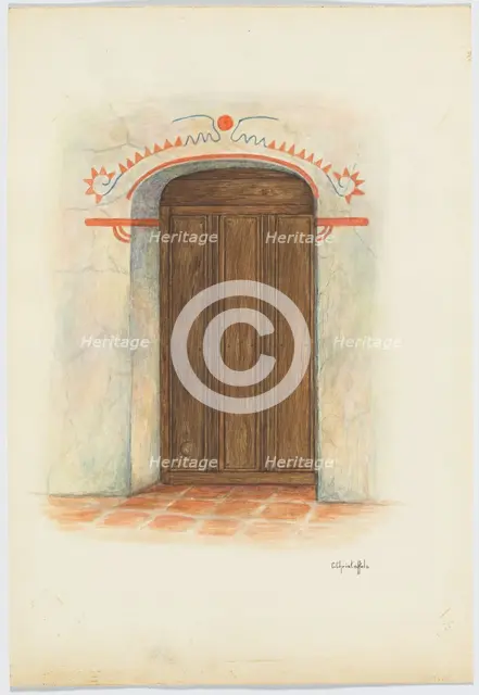 Restoration Drawing Wall Painting and Door, Facade Mission House, 1941. Creator: Cornelius Christoffels.