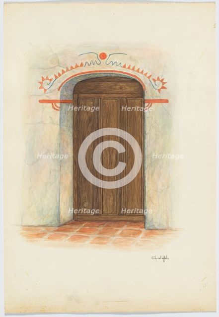 Restoration Drawing Wall Painting and Door, Facade Mission House, 1941. Creator: Cornelius Christoffels.