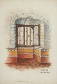 Restoration Drawing: Wall Painting Around Window, with Grille, c. 1939. Creators: Geoffrey Holt, Harry Mann Waddell