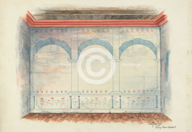 Restoration Drawing: Wall Painting, c. 1939. Creators: Geoffrey Holt, Harry Mann Waddell.