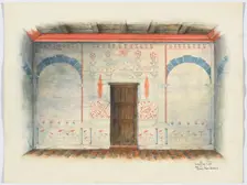 Restoration Drawing: Wall Painting; Door, 1937. Creators: Geoffrey Holt, Harry Mann Waddell