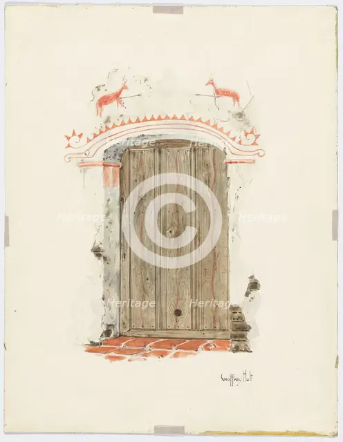 Restoration Drawing: Facade of Mission House, 1937. Creator: Geoffrey Holt.