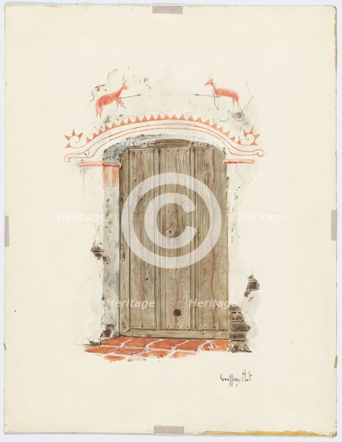 Restoration Drawing: Facade of Mission House, 1937. Creator: Geoffrey Holt.