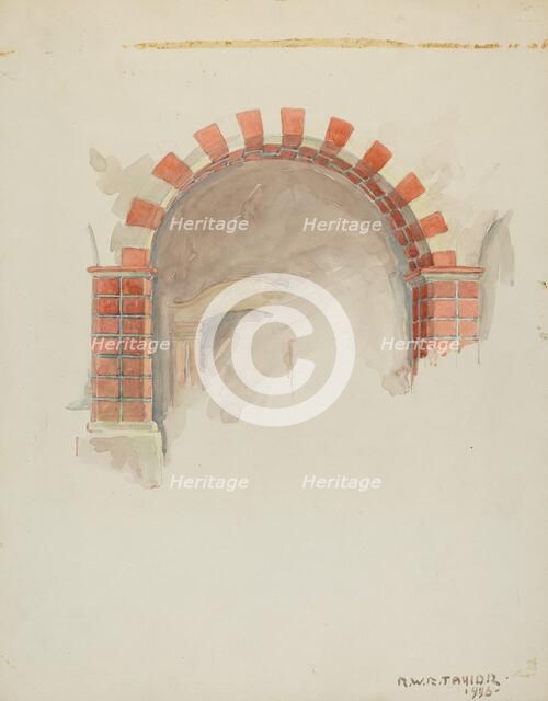 Restoration Drawing: Main Doorway and Arch to Mission House, 1936. Creator: Robert W.R. Taylor.