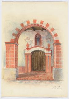 Restoration Drawing: Main Doorway & Arch to Mission House, 1938. Creators: Geoffrey Holt, Harry Mann Waddell