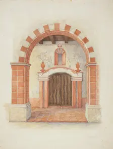 Restoration Drawing: Main Doorway & Arch to Mission House, c. 1939. Creator: William Kieckhofel