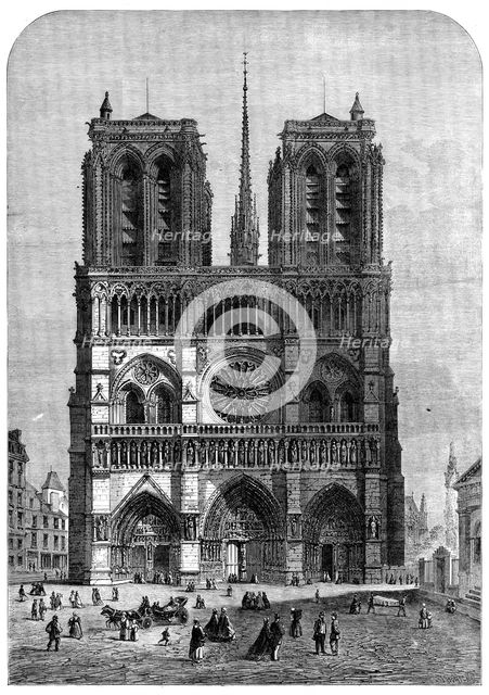 Restoration of Notre Dame, Paris: the Western Façade, 1862. Creator: Felix Thorigny.