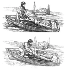 Restorative treatment of the apparently drowned:...Silvester's method of inducing respiration, 1864. Creator: Dalziel Brothers