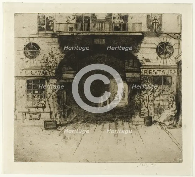 Restaurant Cavalier, plate five from the Paris Set, 1904. Creator: David Young Cameron.